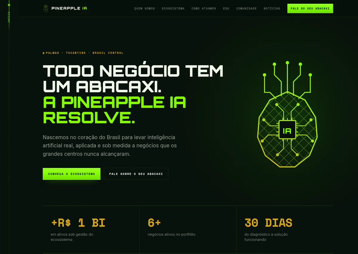 Projeto Pineapple IA, site de tecnologia e criação